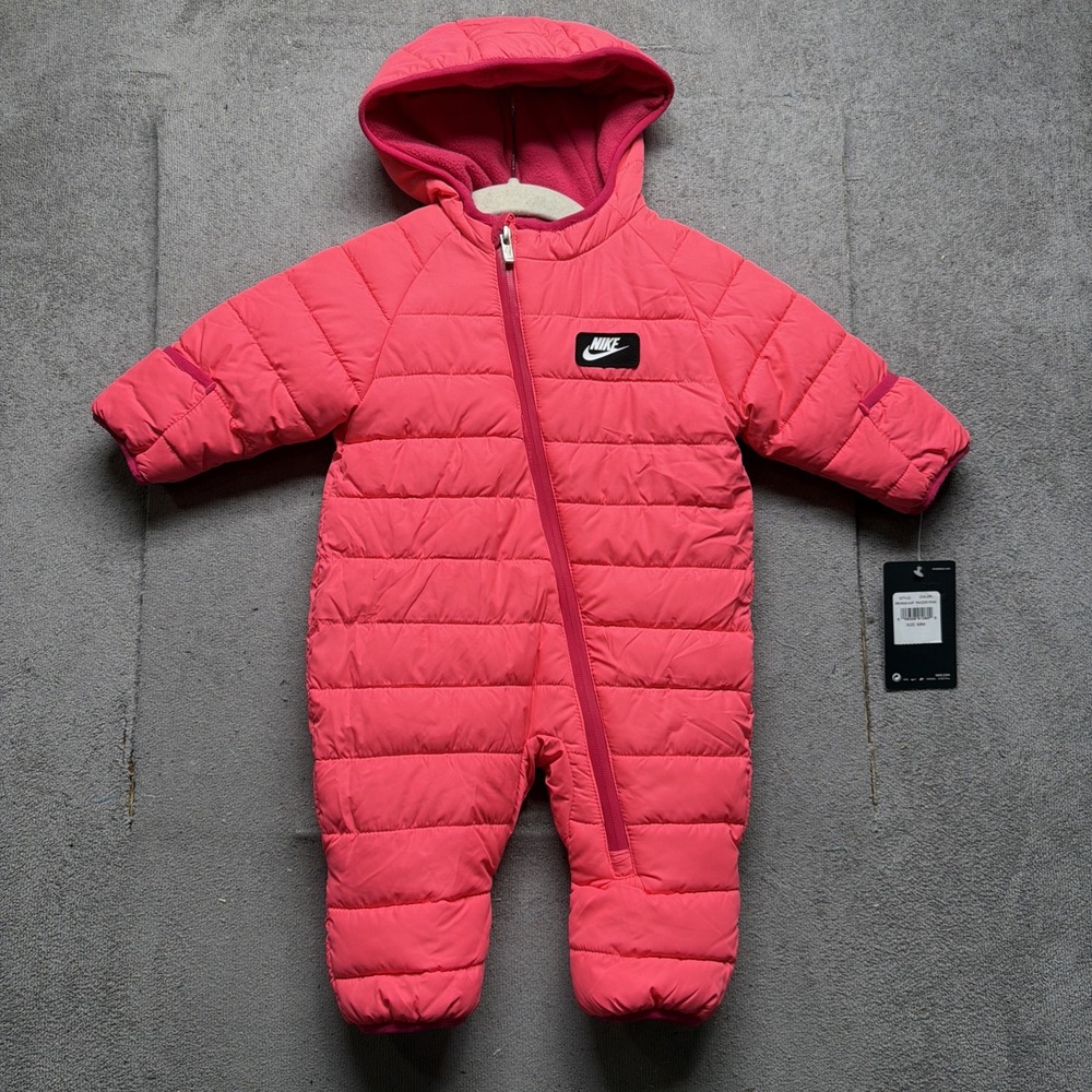 Nike Infant‎ Hooded Puffer Bunting Snowsuit Pink One Piece Winter 6-9 months
